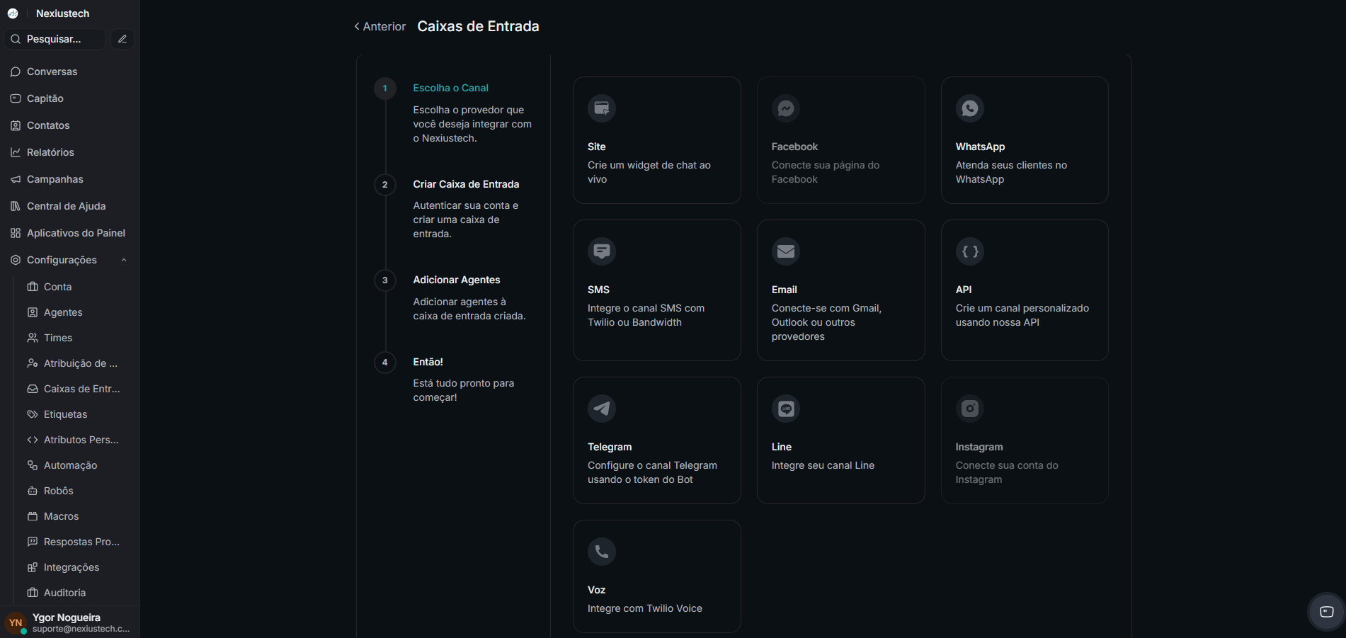 Caixas de Entrada do sistema Nexiustech